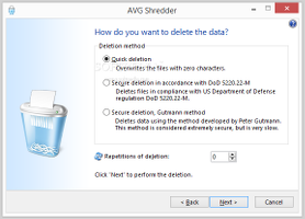 Showing the AVG PC Tuneup Shredder module